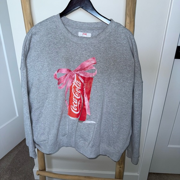 Coca Cola Tops - Coca Cola Gray Sweatshirt with Red Can and Pink Bow